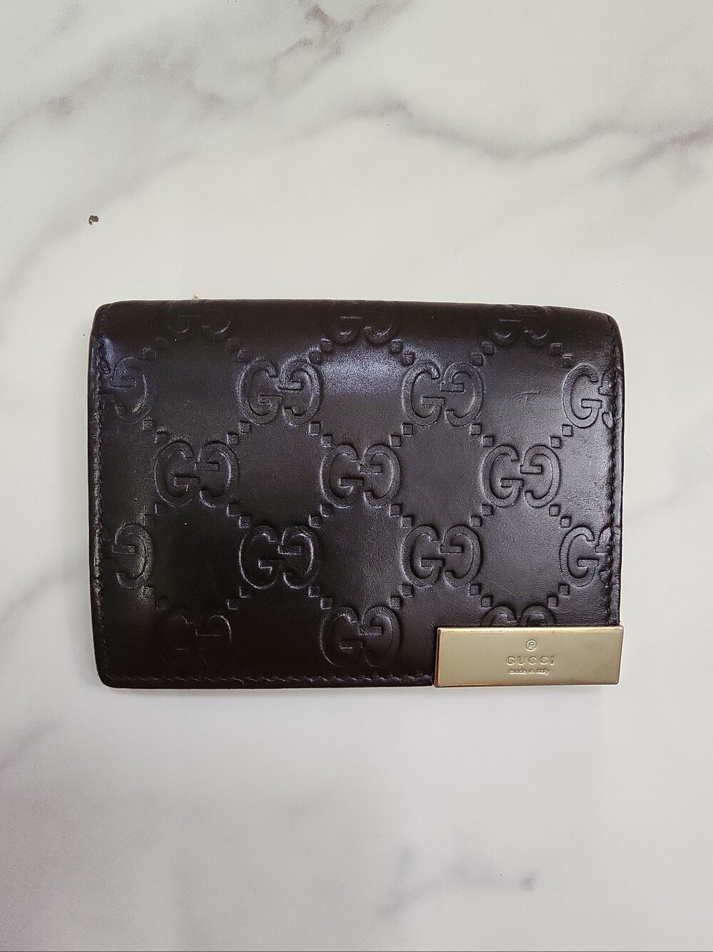 Authentic Brown Leather Gucci Card Case